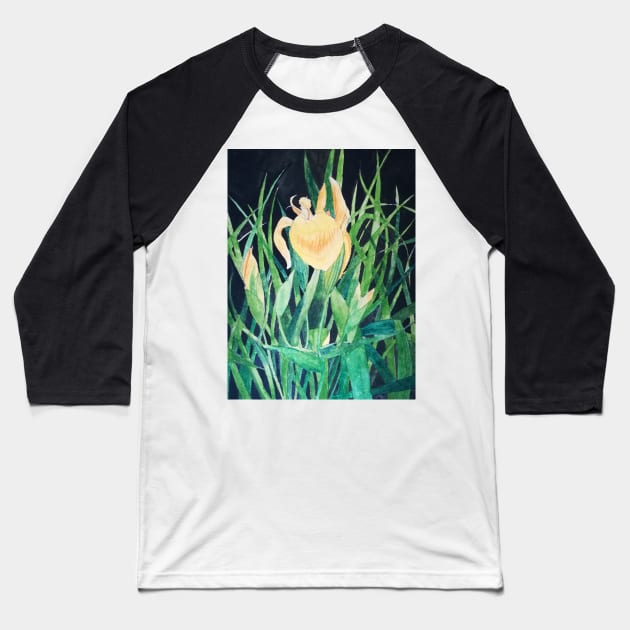 Yellow irises watercolour painting Baseball T-Shirt by esvb